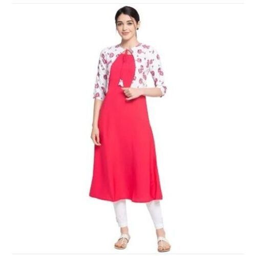 White  Women'S 100% Pure Cotton Kurtis With Jacket 