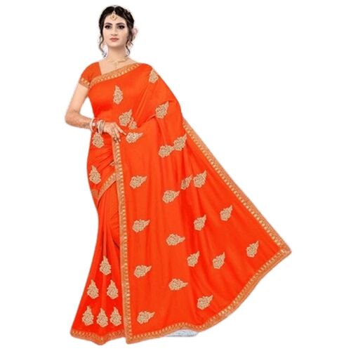 Beautiful Pallu Design Full Embroidery Worked Orange Saree Xenanarkali