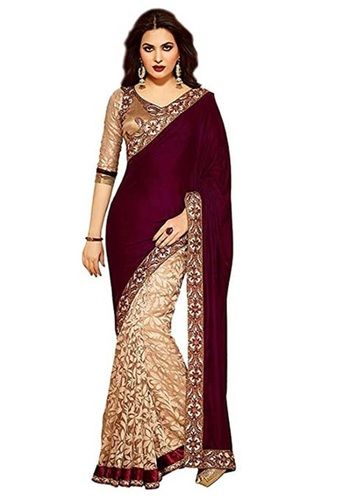 Georgette Women Stylish Stunning Look Purple And Golden Saree For Every Occasion