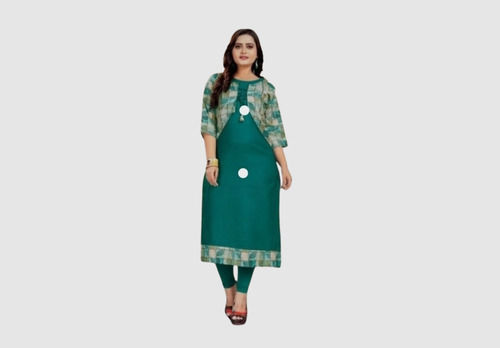 Teal Rayon Jacket With Full Sleeve Designer Kurti For Daily Wear Bust Size: 42 Inch (In)