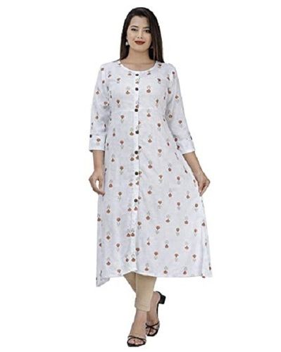 Women'S Stylish Stunning Look Lightweight And Breathable Navy Blue Cotton Kurti  Decoration Material: Beads