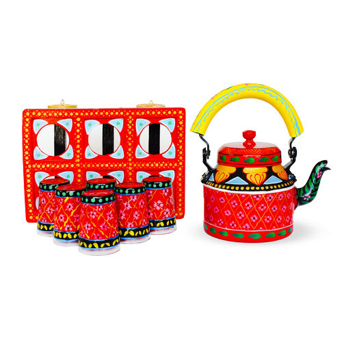 Multicolour Hand Painted Kettle Thela Cart Set