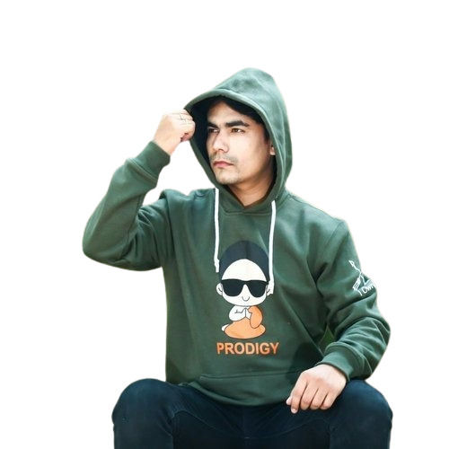 Green Full Sleeves Printed Hoodie For Men With Comfortable And Washable