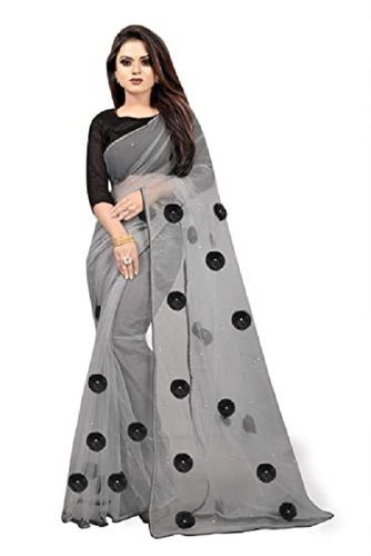 Ladies Festive Wear Lightweight Patch Work Net Saree With Blouse Piece