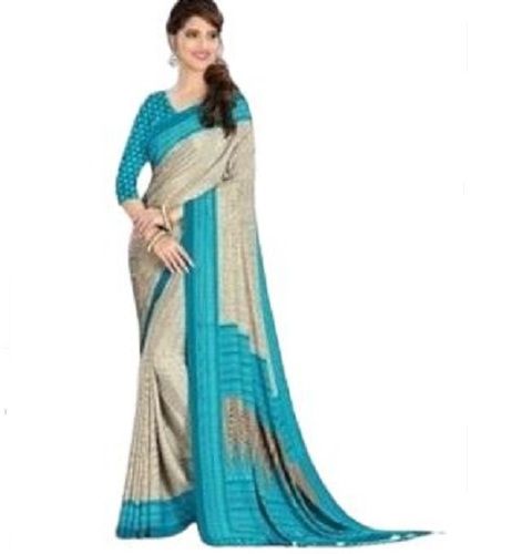 Light Blue Comfortable And Washable Cotton Silk Ladies Designer Printed Saree