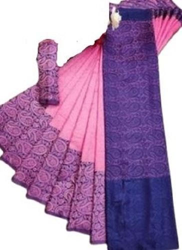 Light Pink With Purple Border Comfortable And Washable Cotton Silk Saree