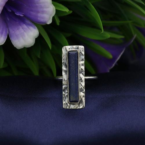 Lapis Hammerd Bezel Sterling Silver Ring