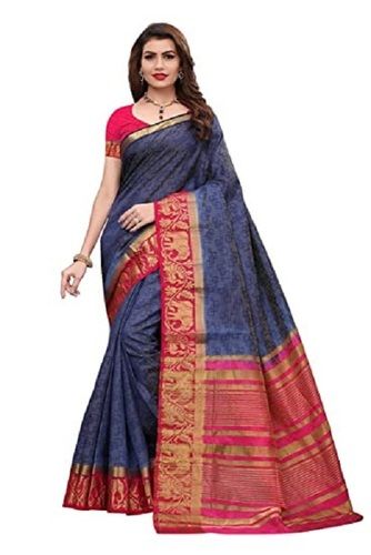 Plain Ladies Party Wear Light Weight Purple Fancy Silk Saree With Blouse Piece