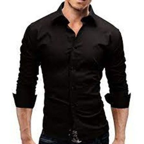 Pp Plain Dyed Full Sleeves Classic Collar Breathable Cotton Fabric Black Formal Shirt