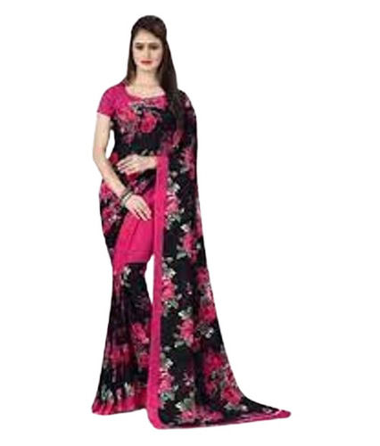 Crepe Traditional Georgette Pink Printed Saree