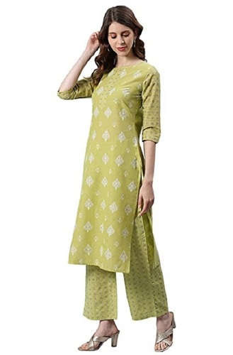 कैज़ुअल वियर ग्रीन कलर लेडीज़ पलाज़ो सूट हाई क्वालिटी फ़ैब्रिक के साथ डेकोरेशन मटीरियल: रिबन