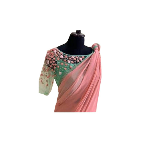 Designer Georgette Saree - Lightweight, Peach and Light Green with Intricate Embroidery | Breathable, Skin-Friendly Fabric for Versatile Party Wear