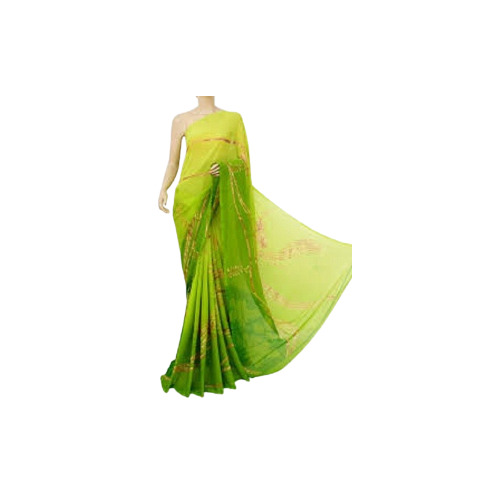 Cotton Silk Saree - Printed Green Fabric , Soft and Smooth Texture for All-Day Comfort