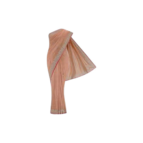 Georgette Saree - Lightweight, Peach Color | Soft and Breathable Fabric, Elegant Plain Design for Timeless Sophistication