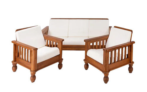 Handmade 72 X 28 X 32 Centimeter Three Seater Polish Finished Polyester And Wooden Sofa Set