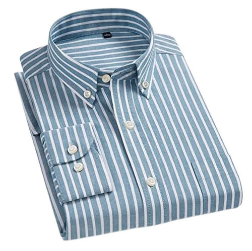 Mens Blue And White Stripes Down Collar Full Sleeves Formal Shirt  Age Group: 22-30