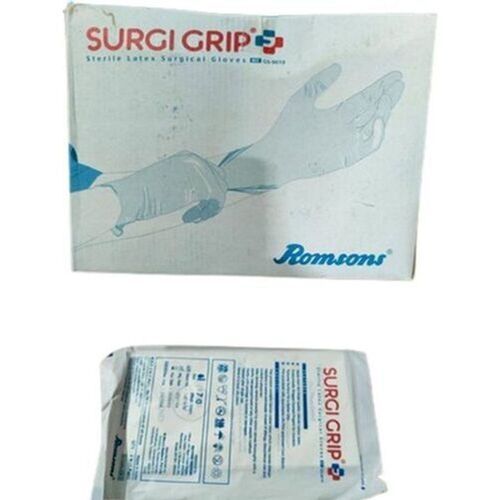 White Romsons Surgi Grip Plus Latex Surgical Gloves, 100 Pic