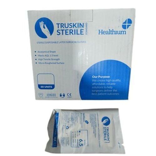 White Truskin Sterile Disposable Latex Surgical Hand Gloves, 100 Pic