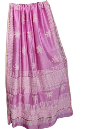 Pink Ladies Washable And Quick Dry Party Wear Hand Block Printed Soft Silk Saree 