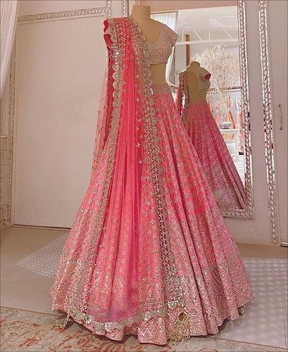 Women Cream Designer Fancy Comfortable Fashionable Light Pink Lehenga Choli