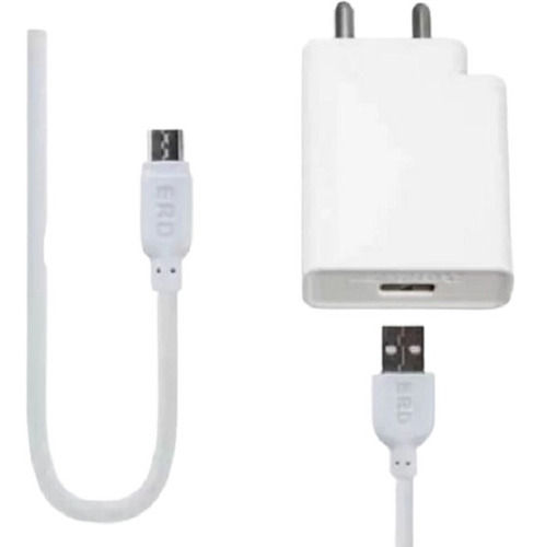 White 2 Amp Abs Plastic Body Fast Charging Mobile Charger With Usb Data Cable