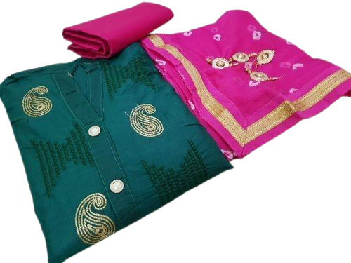 Green Style Attractive Beautiful Look Designs Embroidery Dress Material