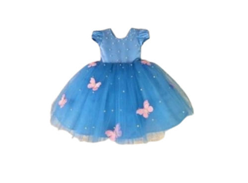 Kids Comfortable And Washable Blue Shade Party Wear Balloon Frock For Baby Girls