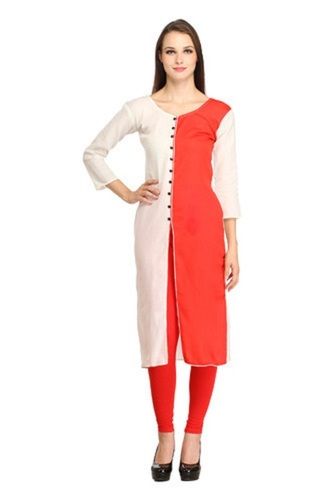 Ladies Regular Fit Lightweight Ultra Comfortable Red And White Cotton Kurti Decoration Material: Paint