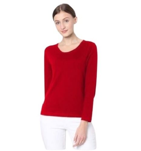 Full Sleeve Round Neck And Plain Red Color Cotton Full Sleeve T Shirt