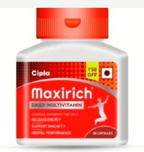 Cipla Maxirich Daily Multi Vitamin, Used To Build Immunity And Release Energy, Pack Size 30 Capsules  Dosage Form: Tablet