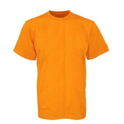 Men Orange Plain Round Neck Half Sleeve Cotton T Shirts