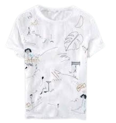 Mens Round Neck Half Sleeve White With Grey Printed Causal Cotton T Shirts Gender: Male