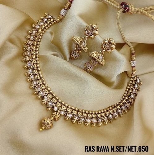 Women Skin Friendly Elegant Look Beautiful Gold Plated Artificial Necklace Set