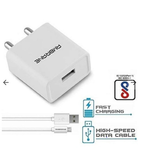 White Plastic 6 Amp USB Phone Charger - Compact Size, High-Speed Data Transfer & Intelligent Device Identification
