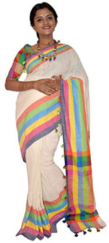 Ethnic Multi Color Causal Wear Cotton Silk Saree For Women Comfortable And Washable