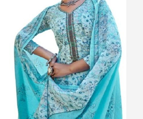 Sky Blue  Floral Printed Comfortable Washable Trendy And Designer Ladies Cotton Suit