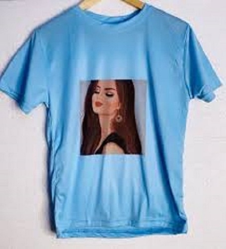Blue Round Neck Half Sleeve Printed Mens T-Shirt - Cotton, Sizes [S, M, L, XL, XXL], Stylish Design, Comfortable Fit, Ideal for Daily Wear
