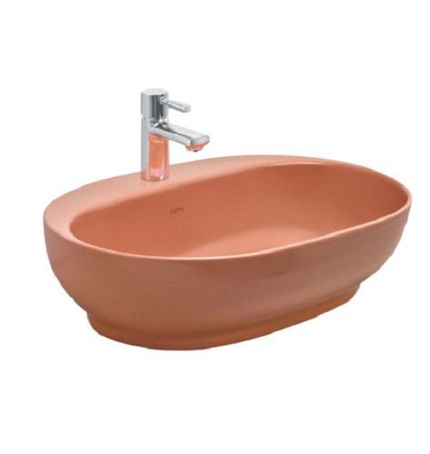 Crack Proof Sink Caramel Oval Table Top Cera Wash Basin For Bathroom Use