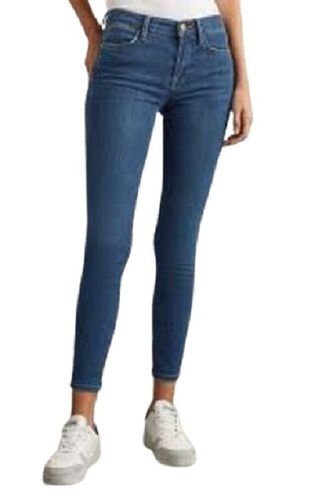 White Plain Blue Color Girls Jeans With 34 Inch Waist Size For Casual Wear