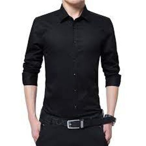 Breathable Full Sleeves Plain Staright Collar Black Formal Shirt For Men