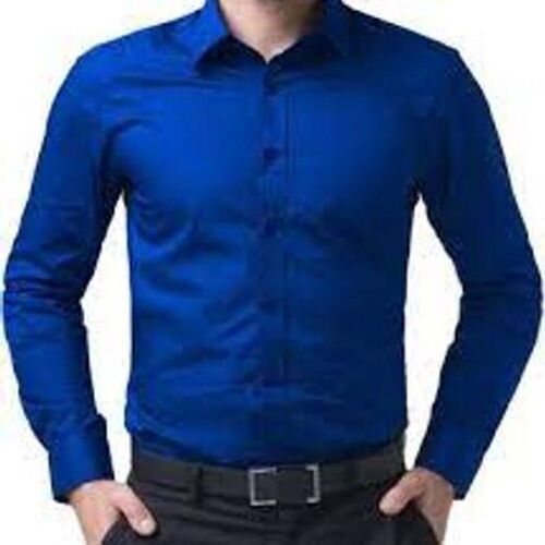 Plain Full Sleeves Plain Dyed Cotton Dark Blue Cotton Formal Shirt For Men