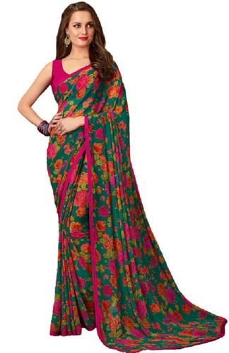 Multicolor 6.3 Meter Long Party Wear Soft Georgette Floral Printed Saree For Ladies 