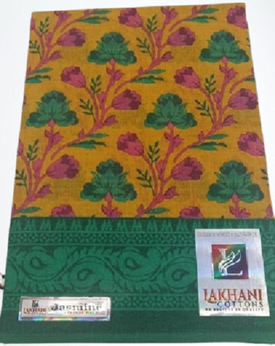 Multi  Designer And Fashionable Printed Ladies Sarees Cotton Silk Green Yellow