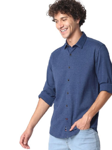 Comfortable And Quick Dry Spread Collar Full Sleeves Plain Soft Cotton Knit Shirt For Men