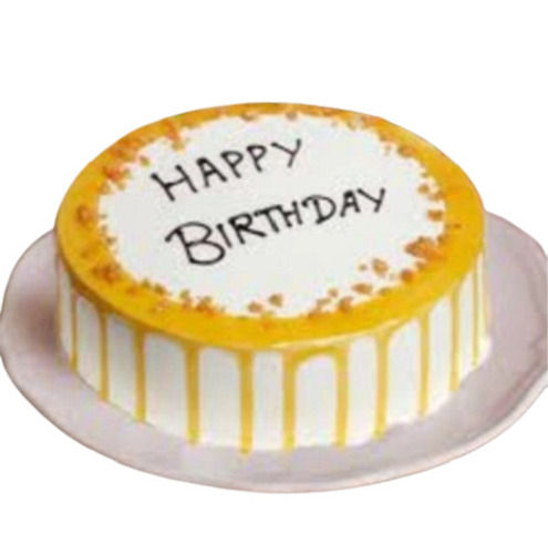 Fluffy Soft Cream And Honey Topping Non Eggless Round Mango Birthday Cake