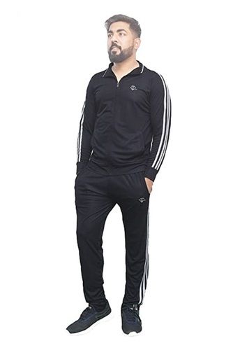Men Full Sleeves Breathable And Light Weight Polyester Plain Black Track Suit