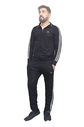 No Fade Men Full Sleeves Breathable And Light Weight Polyester Plain Black Track Suit