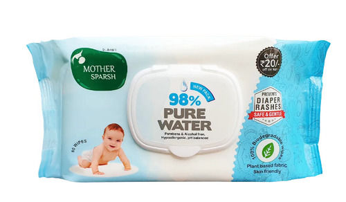 Non Woven White Mother Sparsh Alcohol-Free Non-Woven 98% Water Based Scented Baby Wipes