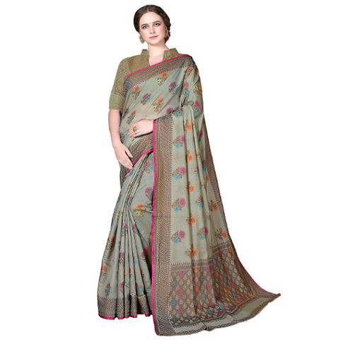 Multicolor 5.3 Meter Long Printed Light Weight And Unfadable Soft Cotton Saree For Ladies 