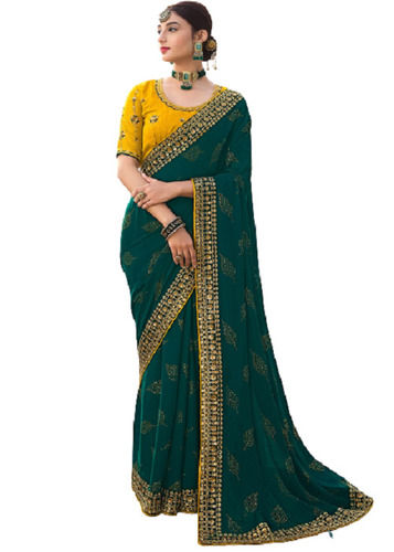 Green Beautiful Design Printed Fashioned Chiffon Saree For Women With Ethnic Style